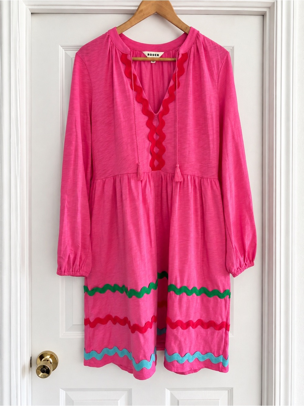Boden Pink Rickrack Trim Jersey Dress 12R - Picture 2 of 12